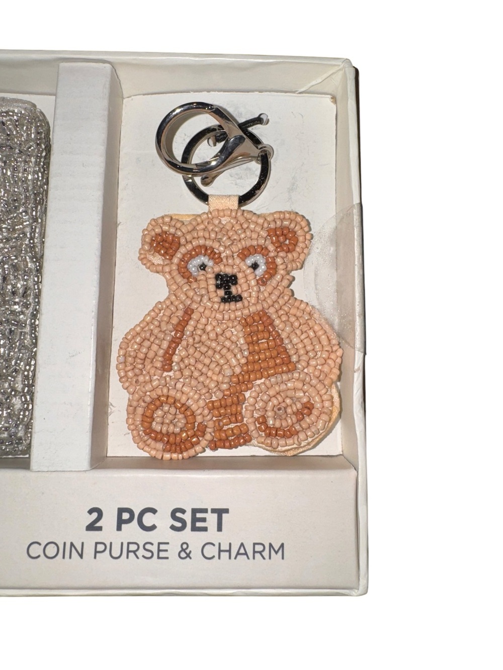 Rachel Zoe Silver Beaded Coin Purse with Tan Teddy Charm - Picture 3 of 4
